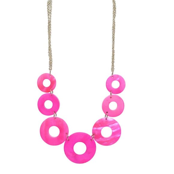Pink Circle Disc Shell Chain Statement Necklace Vintage 1980s Pop Glam - Picture 1 of 5